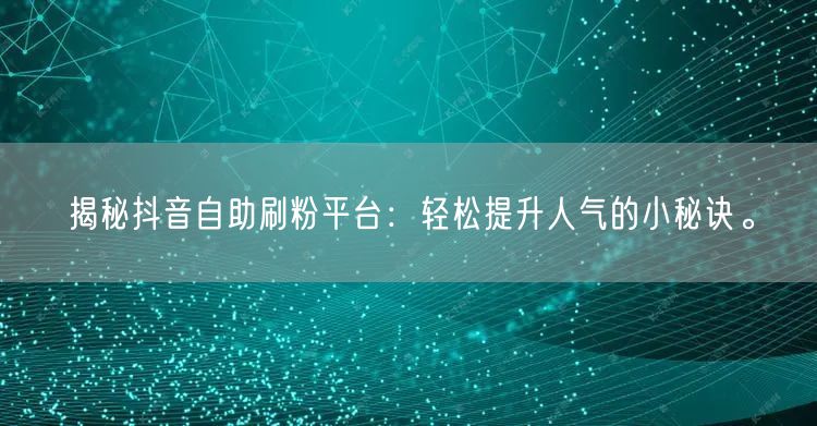 揭秘抖音自助刷粉平台：轻松提升人气的小秘