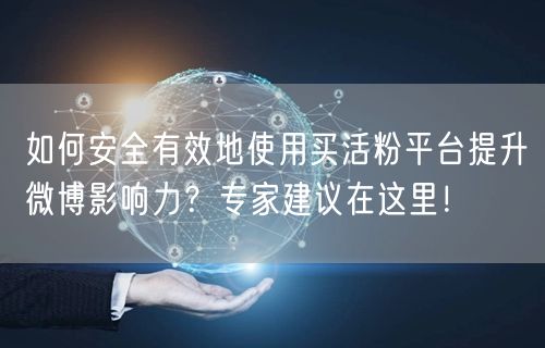 如何安全有效地使用买活粉平台提升微博影响力？专家建议在这里！