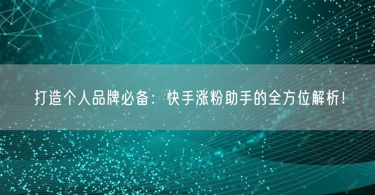 打造个人品牌必备：快手涨粉助手的全方位解