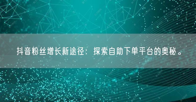 抖音粉丝增长新途径：探索自助下单平台的奥