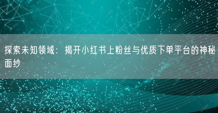 探索未知领域：揭开小红书上粉丝与优质下单