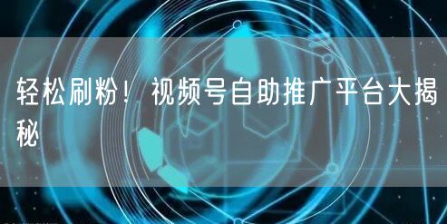 轻松刷粉！视频号自助推广平台大揭秘