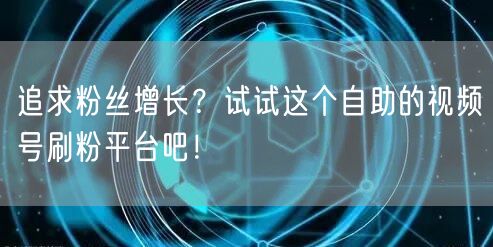 追求粉丝增长？试试这个自助的视频号刷粉平台吧！