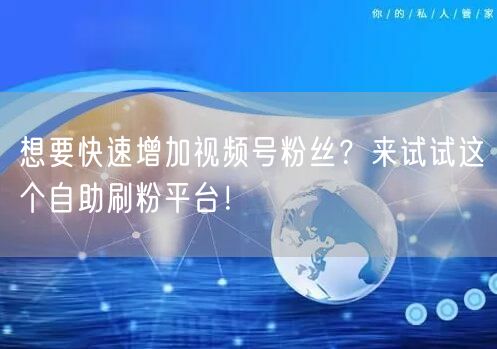 想要快速增加视频号粉丝？来试试这个自助刷粉平台！