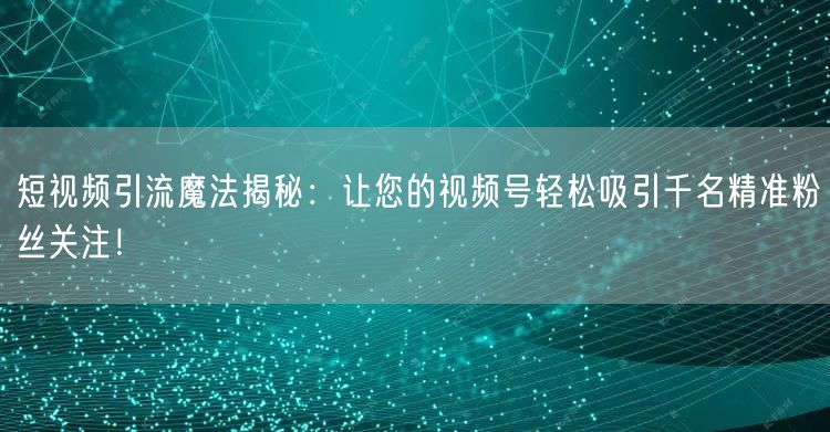 短视频引流魔法揭秘：让您的视频号轻松吸引千名精准粉丝关注！